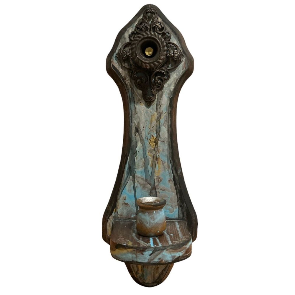 Vintage Wood Refinsihed Wall Scone Candle Holder - BAM